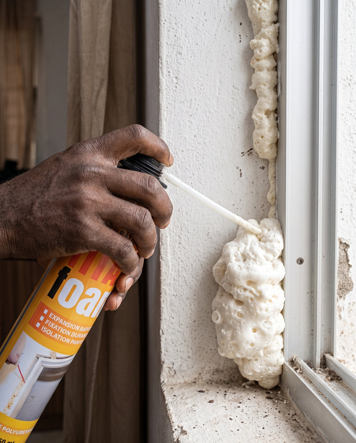 MOUSSE EXPANSIVE POLYURÉTHANE COMBLEZ FACILEMENT LES TROUS ET ESPACES DIFFICILES
