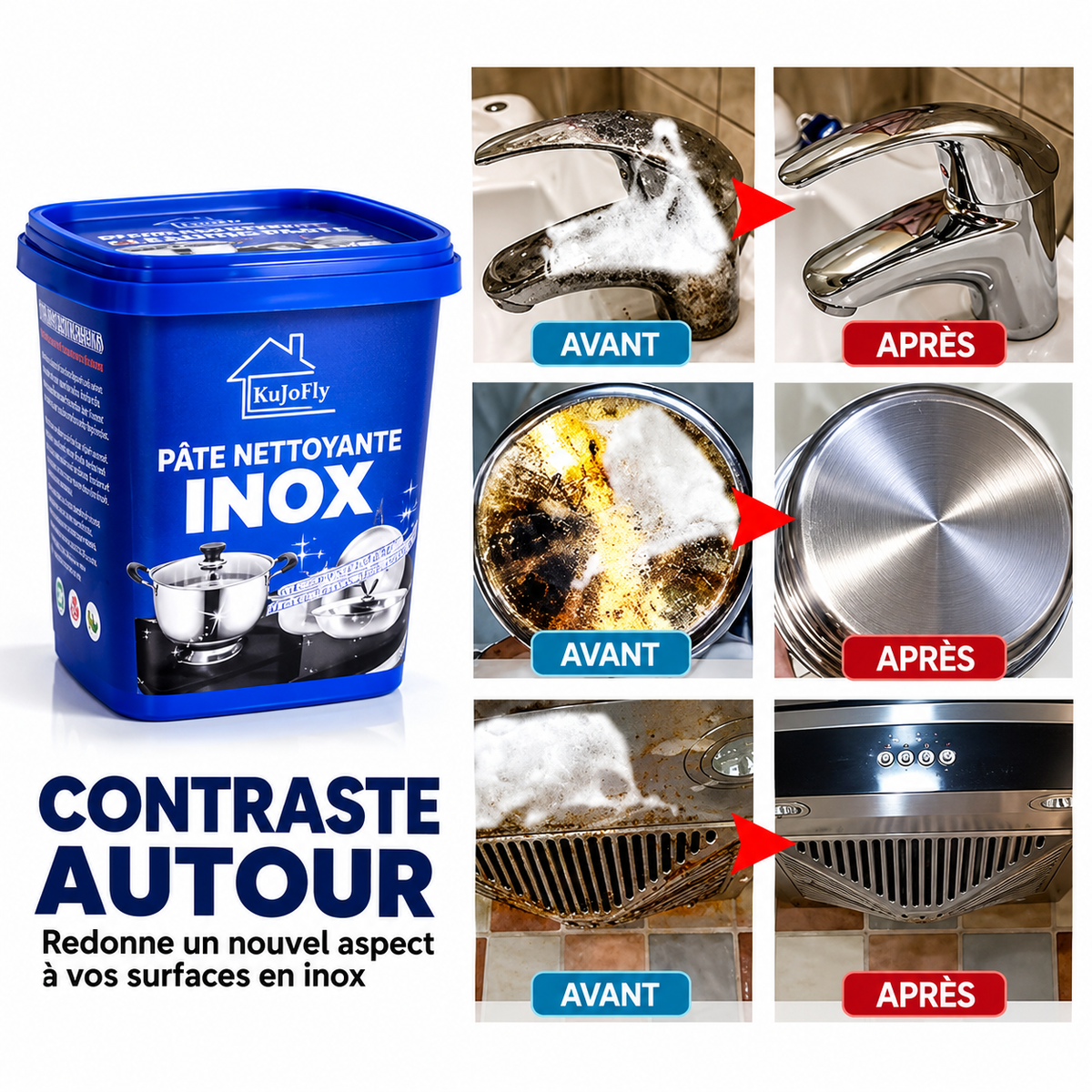 Pâte nettoyante multi-usages pour acier inoxydable - Nettoyant puissant pour la cuisine et le four